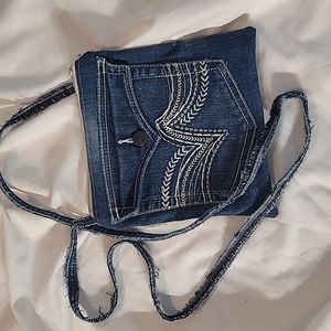 Handmade upcycled denim cross body purse